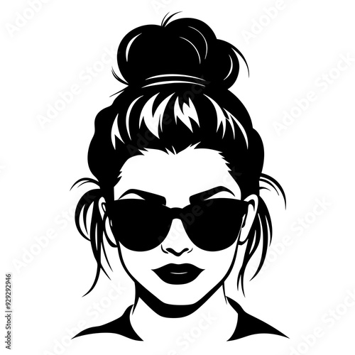 Mom life | Messy Bun Hair | Beautiful Face | Fashion Mom | Brows and Lashes | Hair Bun | Hair Style | Lashes on Fleek | Original Illustration | Vector and Clipart