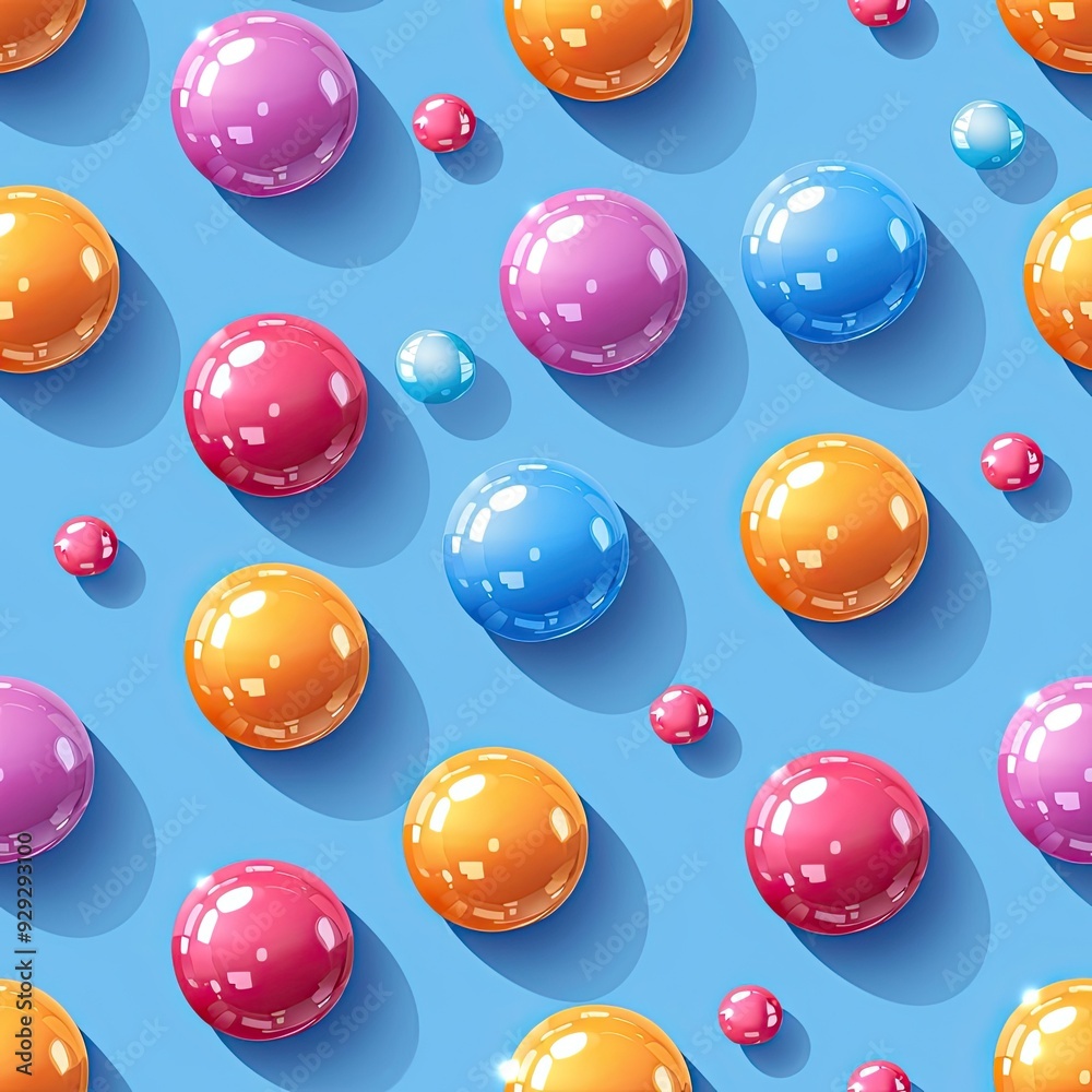 Colorful shiny balls scattered on a blue background Colorful shiny balls scattered on a blue background