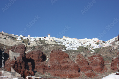 The city of Thirasia, close to Santorini (Greece): view form the port. photo