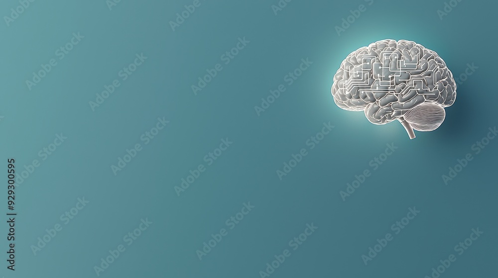 A detailed 3D representation of a human brain against a teal background, illustrating concepts of neuroscience and cognition. A detailed 3D representation of a human brain against a teal background, illustrating concepts of neuroscience and cognition.