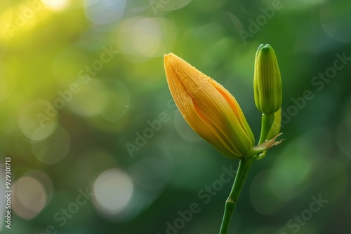 Hemerocallis lilioasphodelus—yellow lily. Perennial Hemerocallidaceae plant Silanikove Daylilies. Close-up of bud. Macro. photo