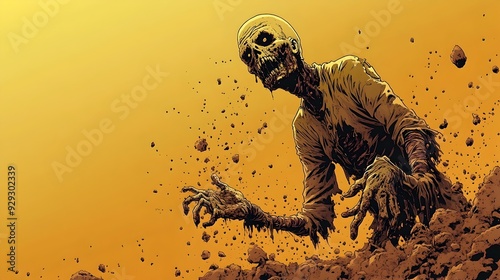 Eerie Zombie Emerging from the Ground in Japanese Anime-Inspired Style