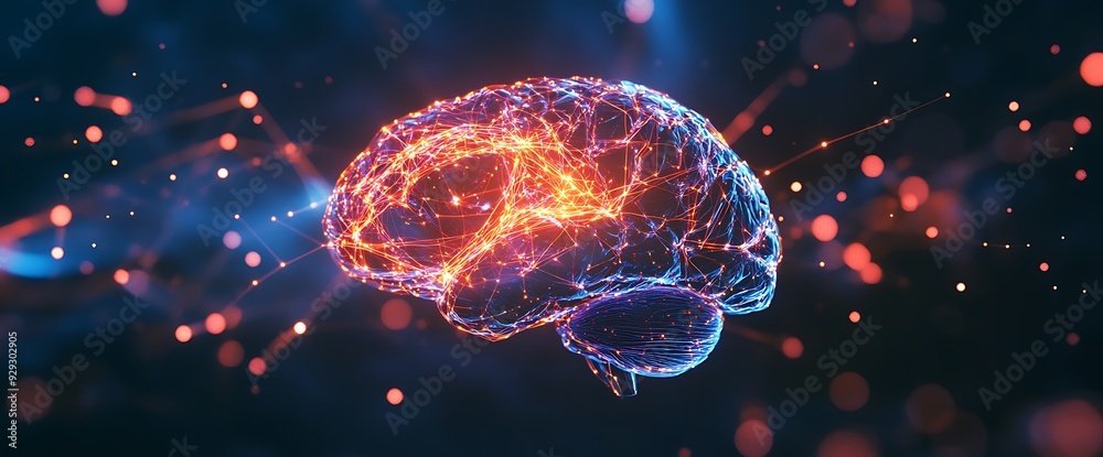 Abstract digital brain with glowing lines and particles. Abstract digital brain with glowing lines and particles.