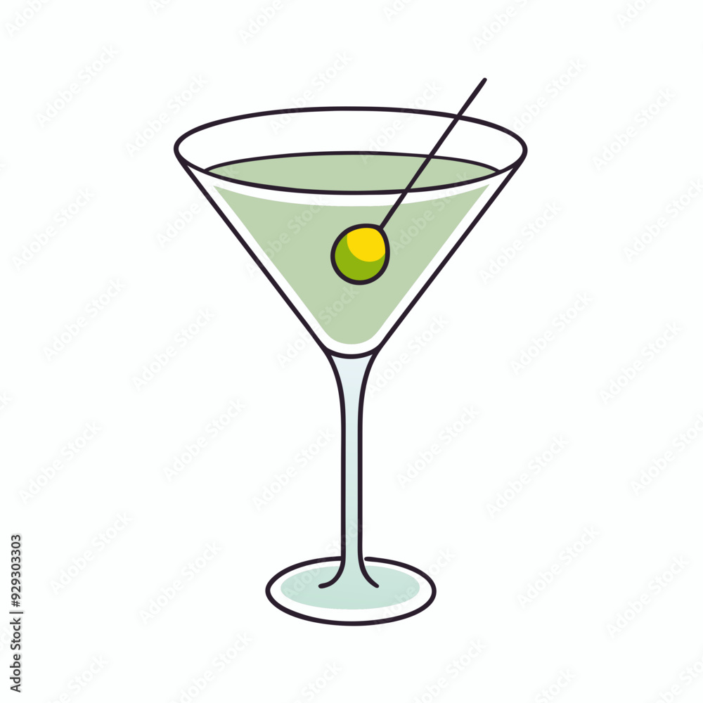 Martini glass with olive, vermouth cocktail. stock illustration Martini glass with olive, vermouth cocktail. stock illustration