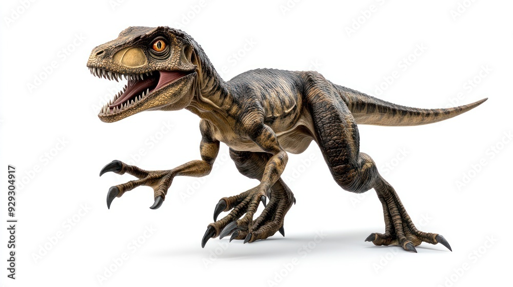 A detailed and dynamic illustration of a velociraptor, showcasing its sharp claws and fierce expression. A detailed and dynamic illustration of a velociraptor, showcasing its sharp claws and fierce expression.