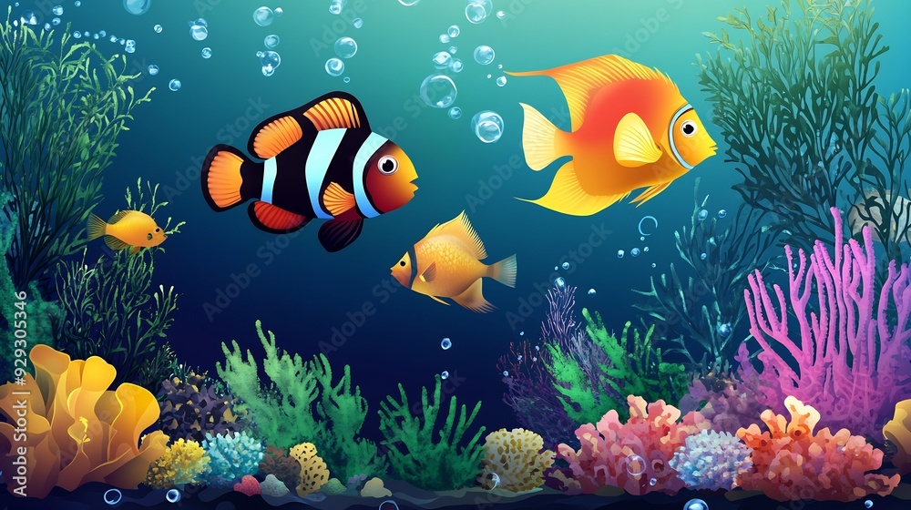 Naklejka premium fish swimming on the coral reef