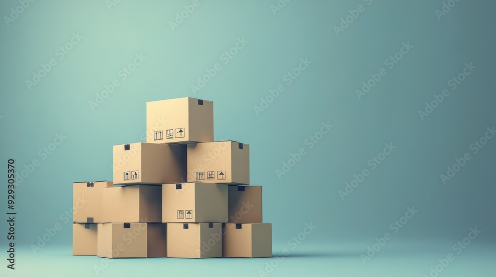 A stack of cardboard boxes arranged collaboratively against a soft teal backdrop, embodying a minimalist and organized aesthetic. A stack of cardboard boxes arranged collaboratively against a soft teal backdrop, embodying a minimalist and organized aesthetic.
