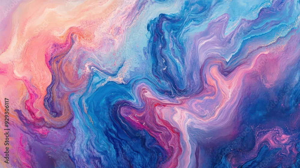 Fototapeta premium A vibrant abstract artwork featuring swirling blues, pinks, and purples, creating a dreamy and fluid composition.