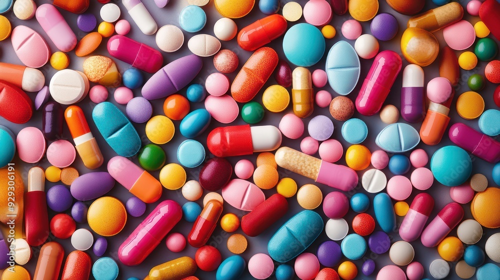 A vibrant array of colorful pills and capsules spread out on a surface, showcasing diverse shapes and sizes. A vibrant array of colorful pills and capsules spread out on a surface, showcasing diverse shapes and sizes.