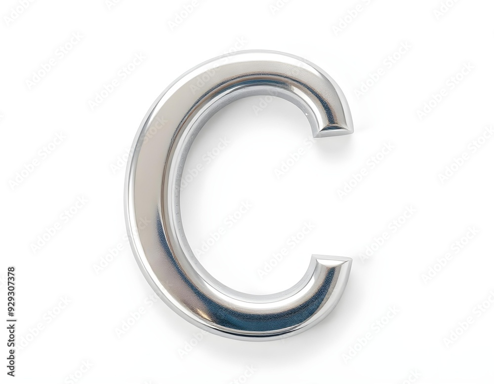A large silver metallic letter C resting on a slightly textured white background, creating a contrast that highlights the letter's shiny surface create with ai A large silver metallic letter C resting on a slightly textured white background, creating a contrast that highlights the letter's shiny surface create with ai