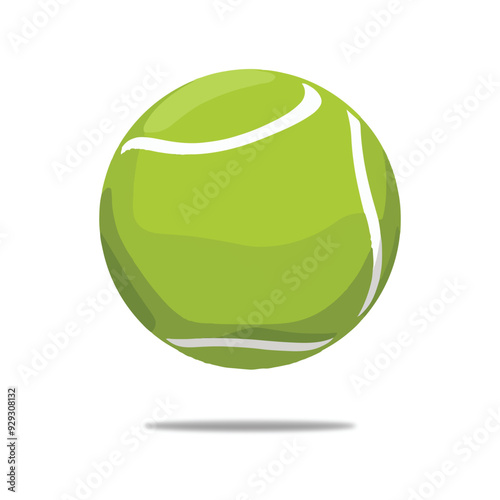 A green tennis ball with a white background and a white logo with a white border