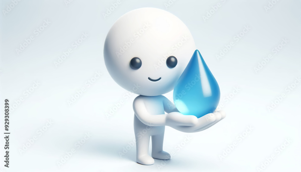 White figure with water drop in his hands. Draws attention to climate change and water scarcity. World Water Day White figure with water drop in his hands. Draws attention to climate change and water scarcity. World Water Day