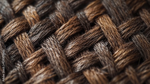 Close-up of intricately woven brown fibers, showcasing texture and detail in warm earthy tones.