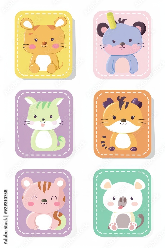 Cute cartoon animals including a hamster, a raccoon, a cat, a tiger, and a koala, perfect for children's art and designs.