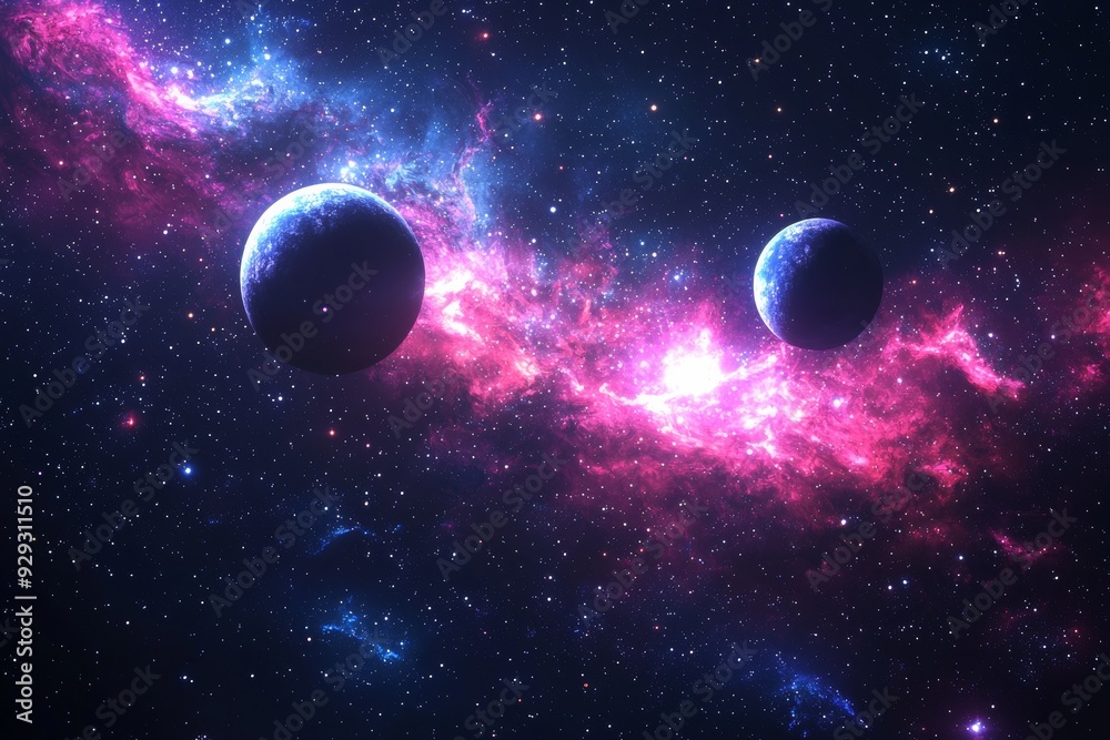 Space cosmic illustration with planets scene created with Generative AI Space cosmic illustration with planets scene created with Generative AI
