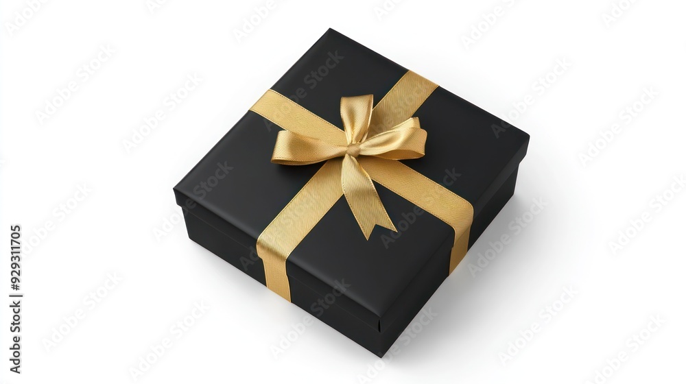 Elegant black gift box adorned with a shiny gold ribbon, perfect for special occasions.