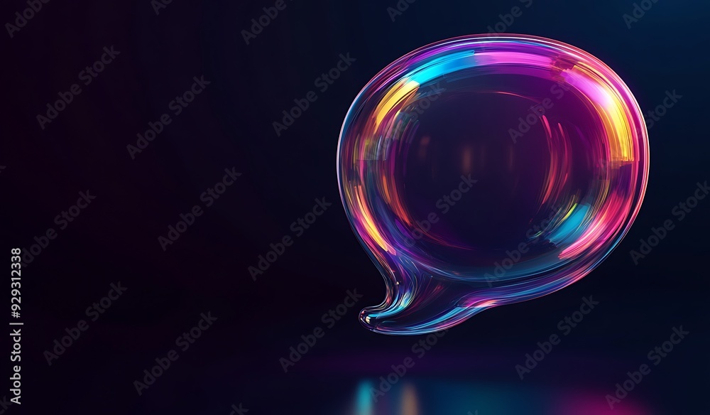 Abstract speech bubble with iridescent colors on a dark background. Abstract speech bubble with iridescent colors on a dark background.