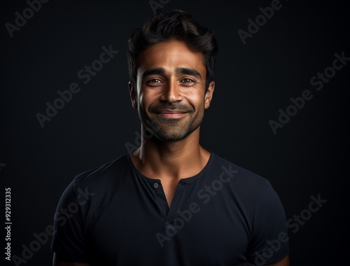 Headshot of a Smiling Man with Confident Expression in Dark Studio Setting 