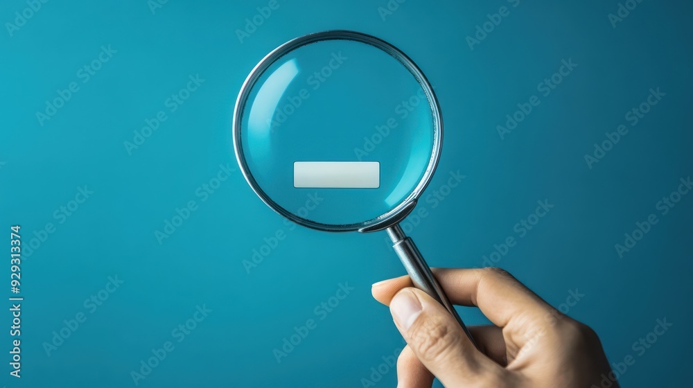 A close-up of a hand holding a magnifying glass, focusing on a small, white rectangular object against a vibrant blue background. A close-up of a hand holding a magnifying glass, focusing on a small, white rectangular object against a vibrant blue background.