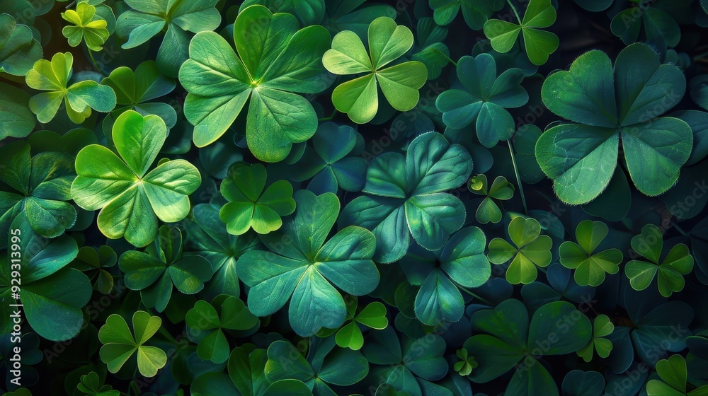 Lush green clover leaves covering the ground in a sunlit meadow during springtime Lush green clover leaves covering the ground in a sunlit meadow during springtime