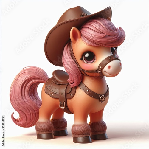 Cute Playful pony with a saddle 3d Generative AI
