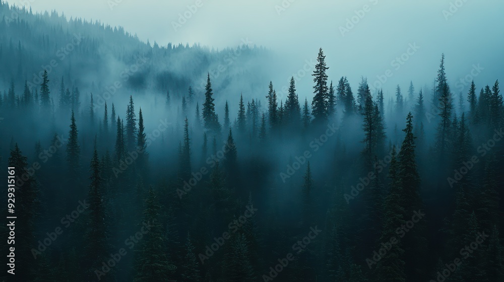 A serene misty forest landscape showcasing tall pine trees shrouded in fog, creating an atmosphere of tranquility and mystery. A serene misty forest landscape showcasing tall pine trees shrouded in fog, creating an atmosphere of tranquility and mystery.