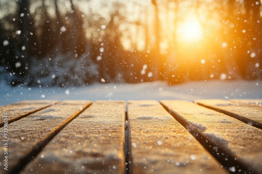The empty wooden table top with blur background of Winter Snow. Exuberant image golden sunshine with generative ai The empty wooden table top with blur background of Winter Snow. Exuberant image golden sunshine with generative ai