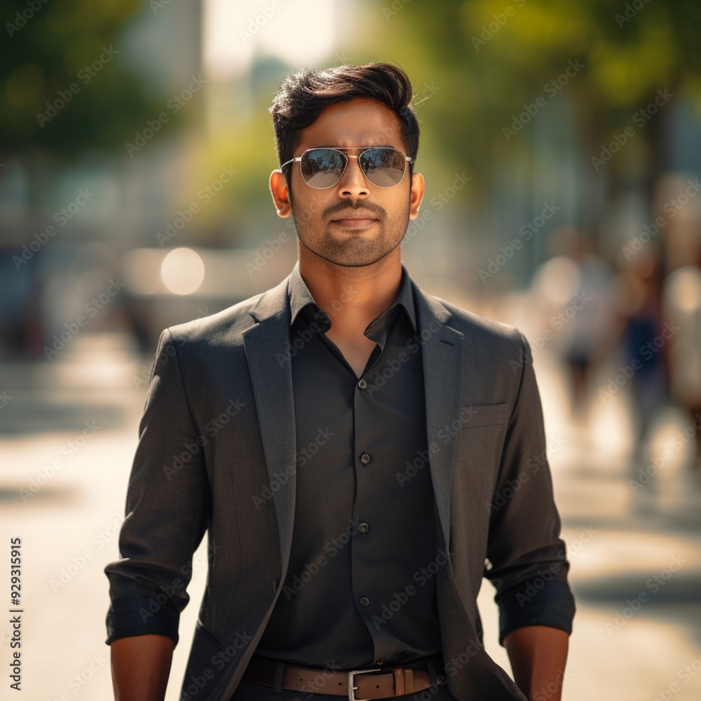 Fototapeta premium Stylish Man in Sunglasses Posing Confidently Outdoors 
