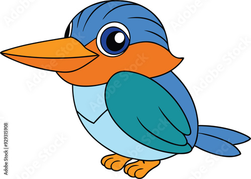 Cute Kingfisher on Vector Illustrator