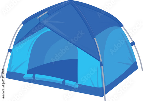 Dome tent cartoon icon. Blue fabric shelter