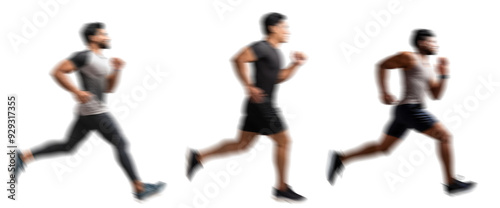 Motion blur running man silhouettes isolated on transparent background PNG for photo scenes