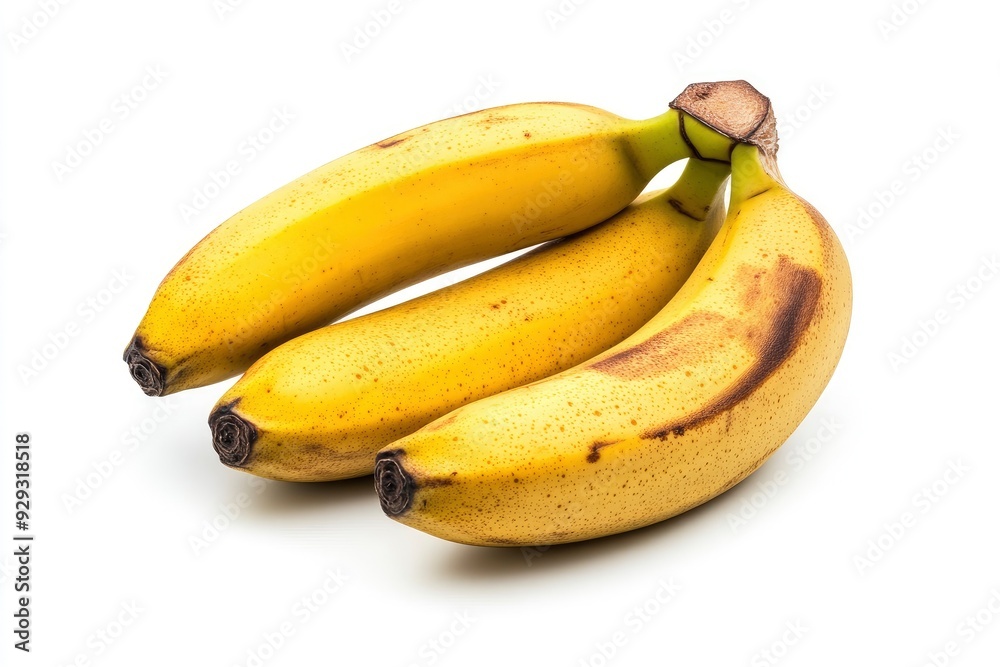 Three ripe juicy bananas isolated on a white background with generative ai
