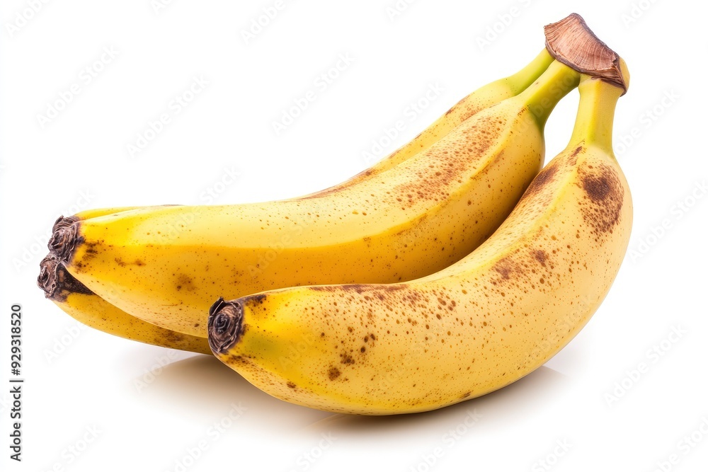 Three ripe juicy bananas isolated on a white background with generative ai Three ripe juicy bananas isolated on a white background with generative ai