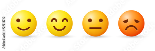 3d feedback emojis emoticons. smile, neutral, angry, emoji. emoticon level scale rating. excellent, good, bad - smiley emoji icon with different facial expression moods. vector illustration
