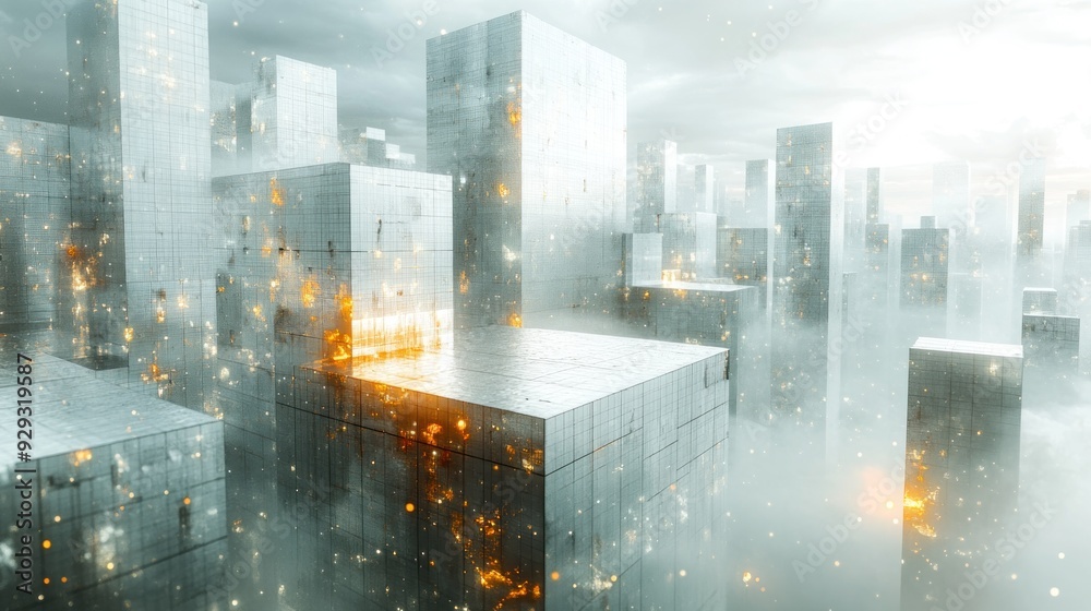 Futuristic Cityscape with Fog and Lights Futuristic Cityscape with Fog and Lights