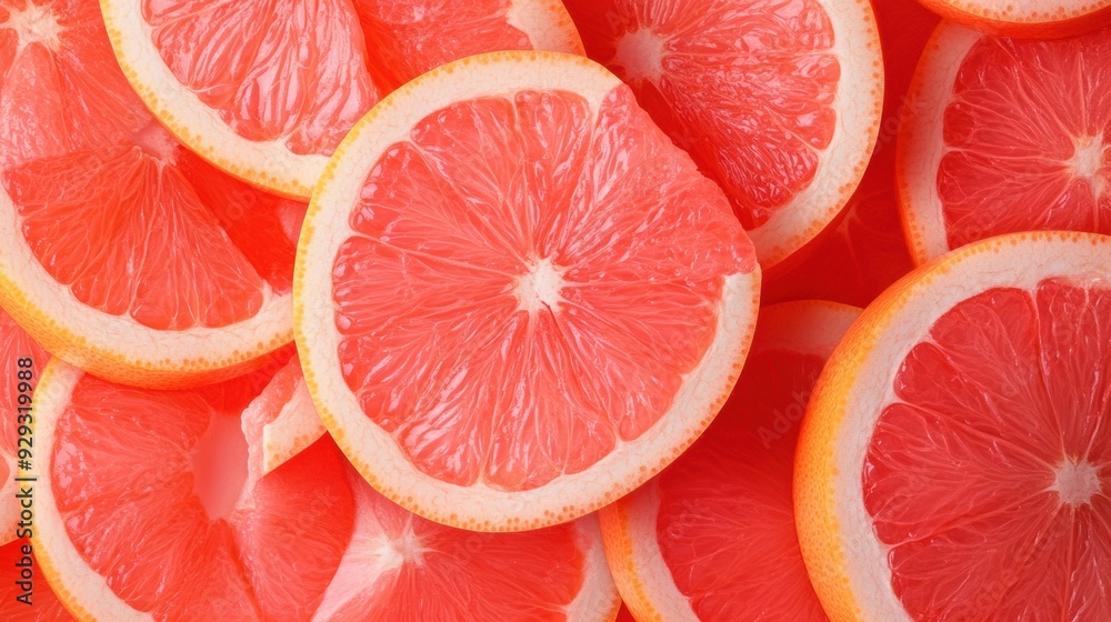 A pile of sliced up grapefruits are piled on top of each other, AI A pile of sliced up grapefruits are piled on top of each other, AI