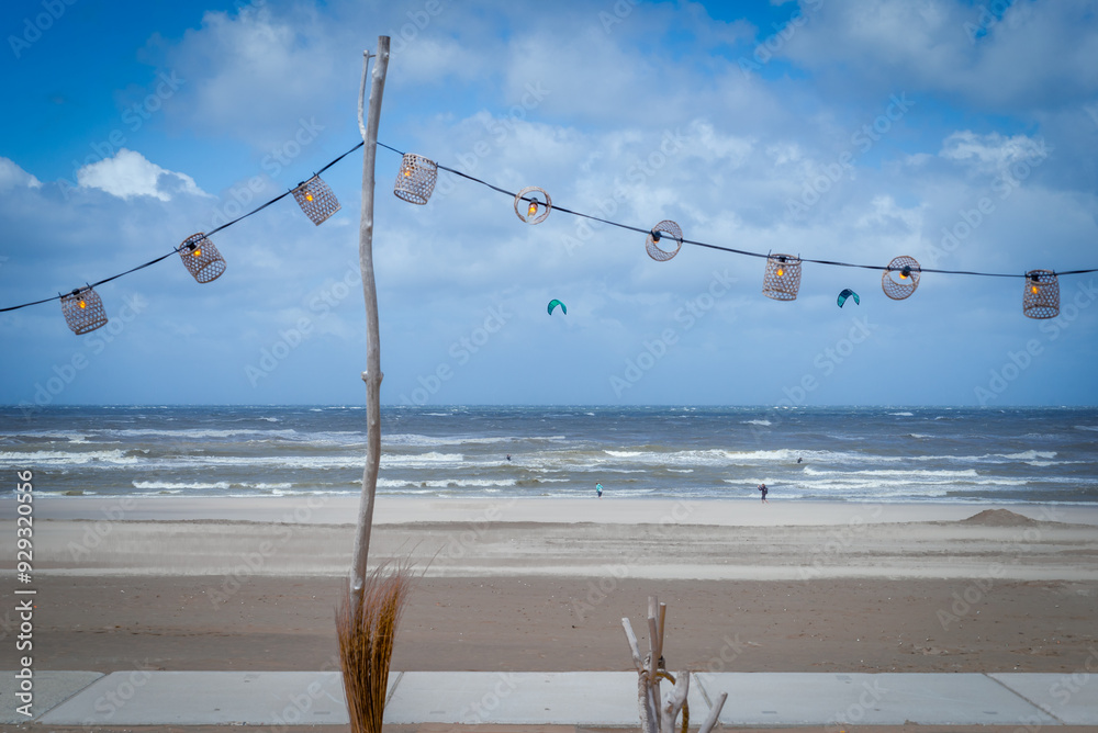 Noordwijk beach decoration, waves, sand and wind Noordwijk beach decoration, waves, sand and wind