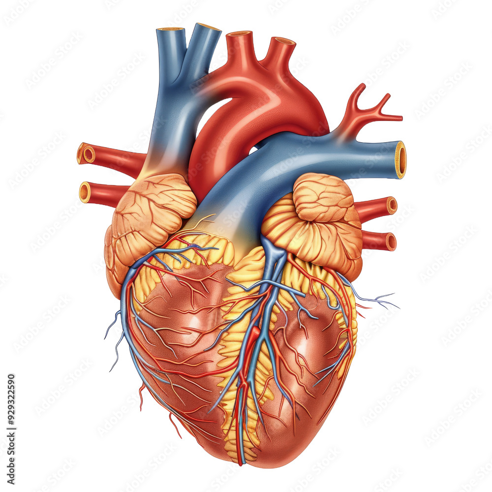 Naklejka premium human heart showing chambers and valves on white background