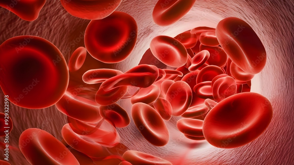 Dynamic Close-Up of Red Blood Cells Flowing Through a Vein in a Detailed 3D Representation Dynamic Close-Up of Red Blood Cells Flowing Through a Vein in a Detailed 3D Representation