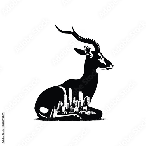 silhouette of Antelope, filled with ghetto street in rough drawing,