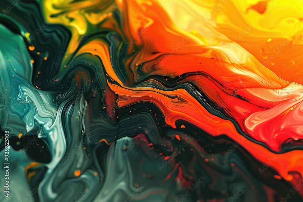A vibrant close-up shot of a colorful liquid painting, perfect for use in advertising, editorial or social media A vibrant close-up shot of a colorful liquid painting, perfect for use in advertising, editorial or social media