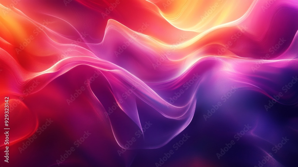 Fototapeta premium Abstract background with flowing silk textures in pink, purple and blue shades with a bright yellow line. Suitable for backgrounds, web design elements or art projects.