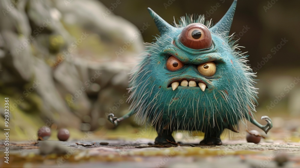 A small, mythical creature with large eyes and horns A small, mythical creature with large eyes and horns