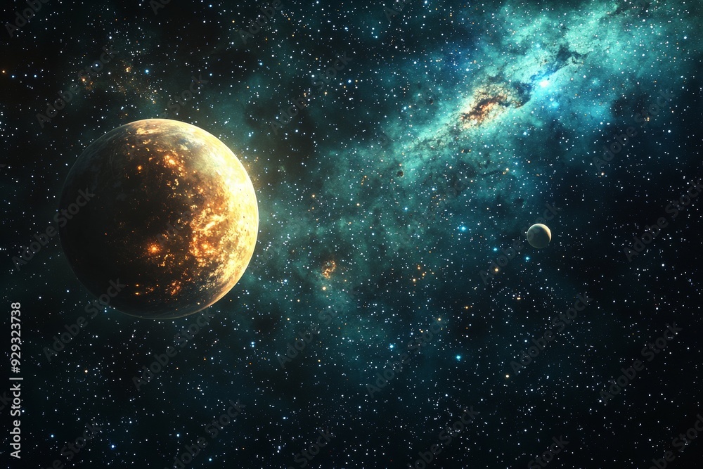 Obraz premium Space cosmic illustration with planets scene created with Generative AI