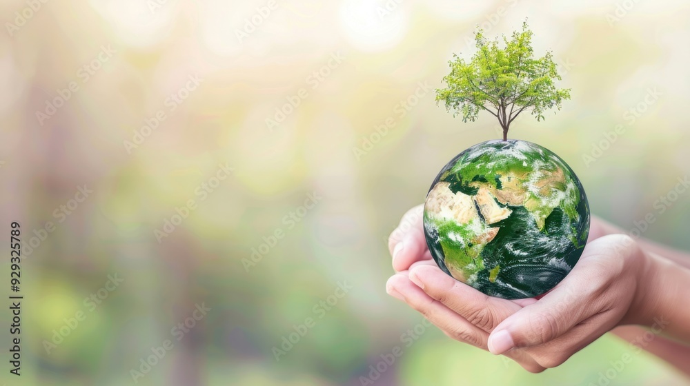 Hands Holding Earth With a Tree - Symbol of Sustainability and Environmental Care Hands Holding Earth With a Tree - Symbol of Sustainability and Environmental Care