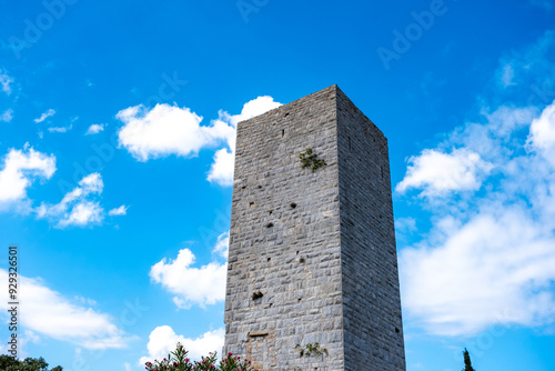 historical medieval tower in provencal village in South of France