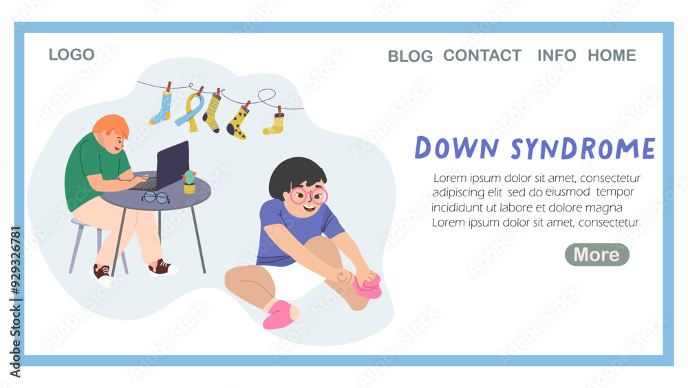 Landing page international day dedicated to down syndrome. Down syndrome flat illustration composition with people in love research. Vector illustration. Landing page international day dedicated to down syndrome. Down syndrome flat illustration composition with people in love research. Vector illustration.