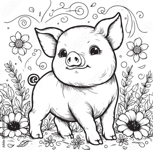 A pig line art coloring book illustration