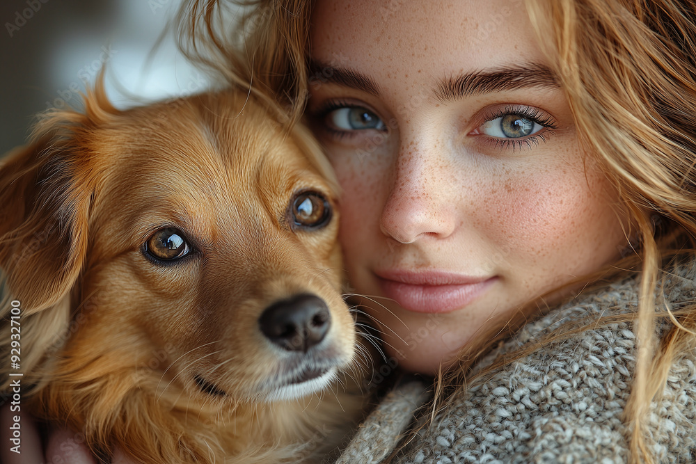A young woman lovingly holds and interacts with her small dog in a cozy indoor setting, capturing the deep bond between pets and their owners. The image radiates warmth and affection.