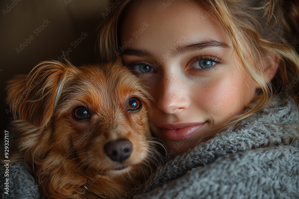 A young woman lovingly holds and interacts with her small dog in a cozy indoor setting, capturing the deep bond between pets and their owners. The image radiates warmth and affection. A young woman lovingly holds and interacts with her small dog in a cozy indoor setting, capturing the deep bond between pets and their owners. The image radiates warmth and affection.